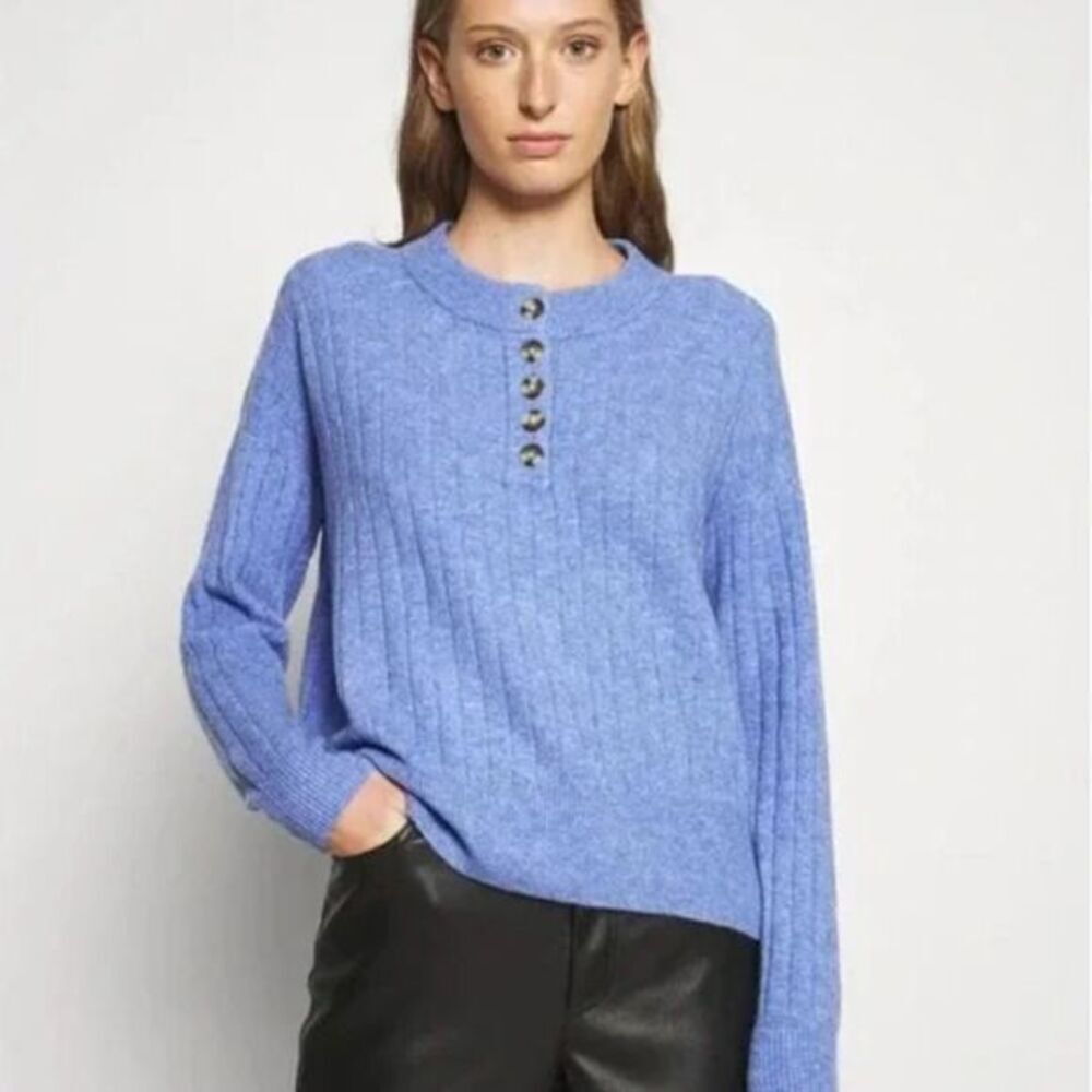 NEW Madewell Donegal dowden Henley Sweater in Coziest Yarn, blue, 2X